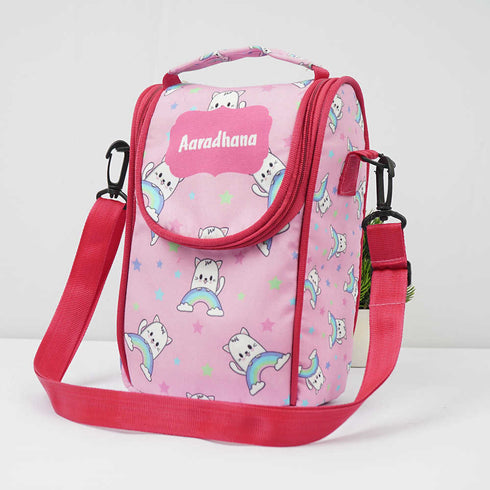 Personalised Cat Printed Kids Lunch Bag