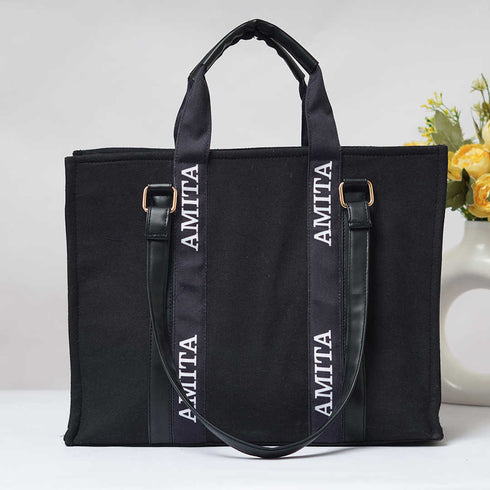 All Black Allure Personalised Handbag - Uncommongifts.in
