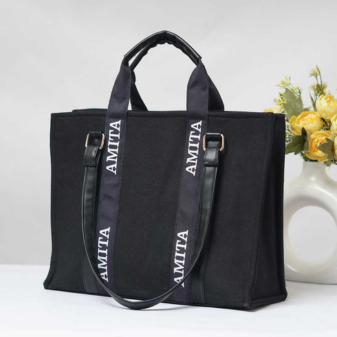 All Black Allure Personalised Handbag - Uncommongifts.in