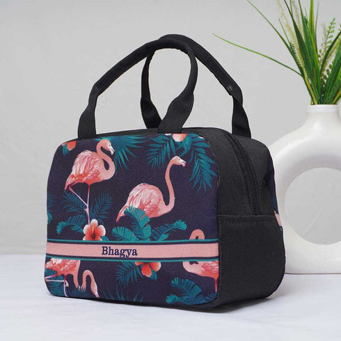 Personalised Flamingo Printed Kids Lunch Bag With Handle