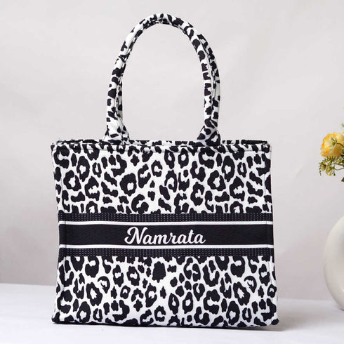 Black and White Leopard Printed Box Tote Bag - Uncommongifts.in