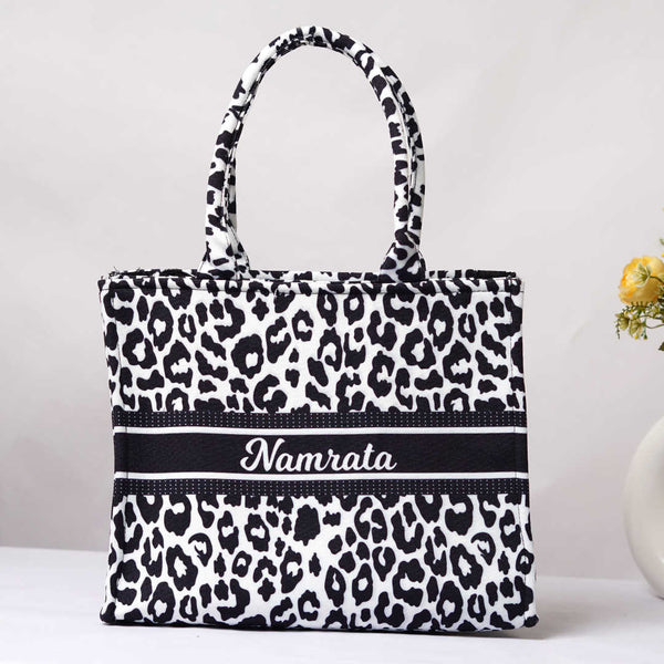 Black and White Leopard Printed Box Tote Bag - Uncommongifts.in