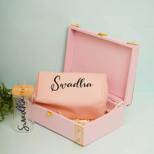 Customized Trunk Box with Glass Tumbler Gift Combo for Bridesmaids