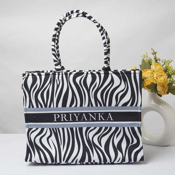 Black & White Animal Printed Customised Box Tote Bag - Uncommongifts.in