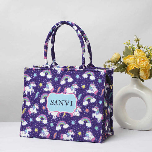 Personalised Unicorn Printed Box Tote Bag - Uncommongifts.in