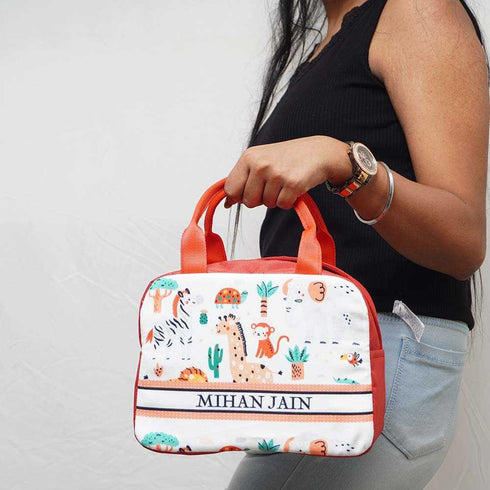 Personalised Animals Printed Kids Lunch Bag With Handle