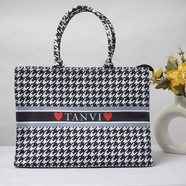 Black & White pattern Printed Customised Box Tote Bag - Uncommongifts.in