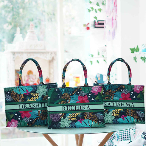 Customized Floral Printed Green Handheld Box Bag - Uncommongifts.in
