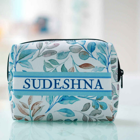 Personalised Blue Floral Box Pouch - Uncommongifts.in