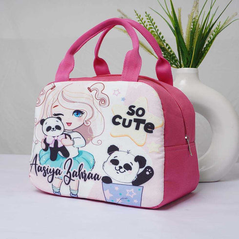 Personalised Cute Panda Printed Kids Lunch Bag With Handle