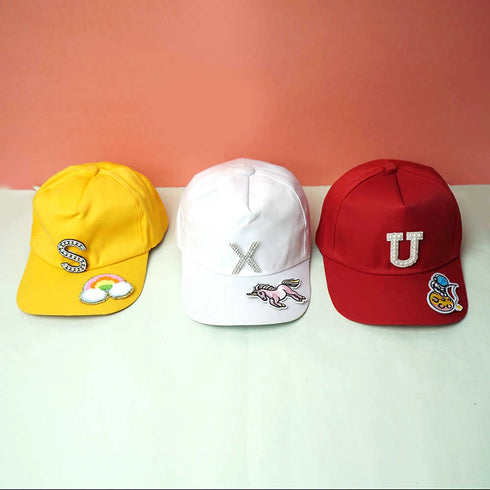 Personalised Kids Caps With Patch and Initial Letter - Blue