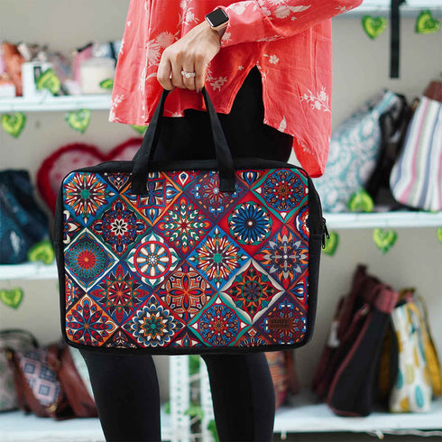 Multicolored Printed Canvas Laptop Bag Fit 15.6 Inch Laptop - Uncommongifts.in