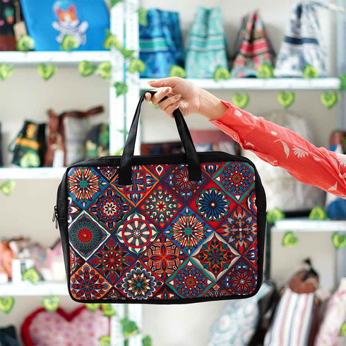 Multicolored Printed Canvas Laptop Bag Fit 15.6 Inch Laptop - Uncommongifts.in