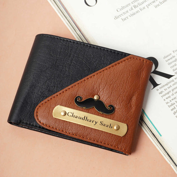 Personalised 3 Fold Men's Wallet With Charm - Black & Brown