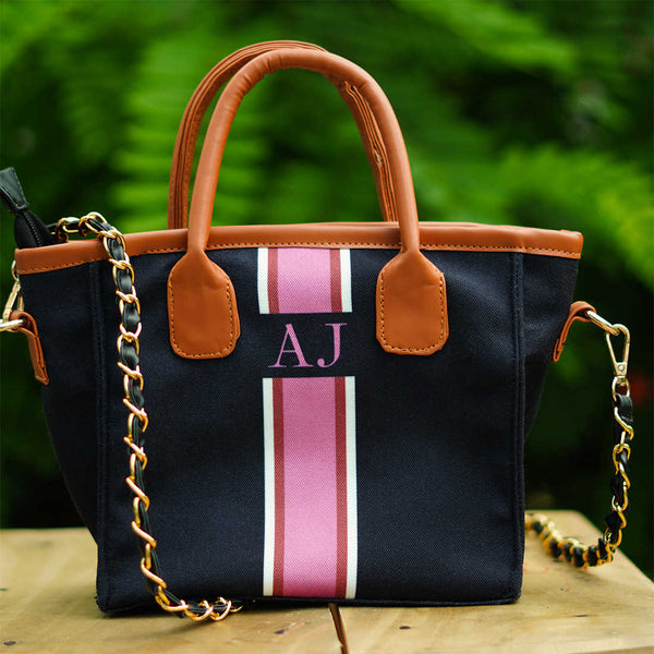 Luna Black Personalised Handbag - Uncommongifts.in