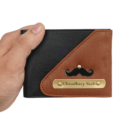 Personalised 3 Fold Men's Wallet With Charm - Black & Brown - Uncommongifts.in