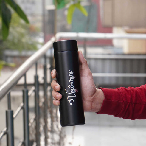Temperature Bottle With Name - Navy Blue - Uncommongifts.in