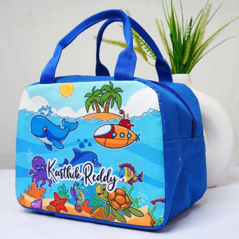 Personalised Fish Printed Kids Lunch Bag With Handle