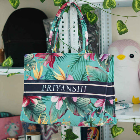 Floral Printed Customised Box Tote Bag - Uncommongifts.in