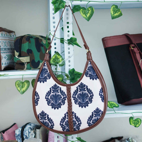 Multicolored Ethnic Motifs Printed Half Moon Hobo Bag - Uncommongifts.in