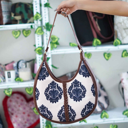 Multicolored Ethnic Motifs Printed Half Moon Hobo Bag - Uncommongifts.in