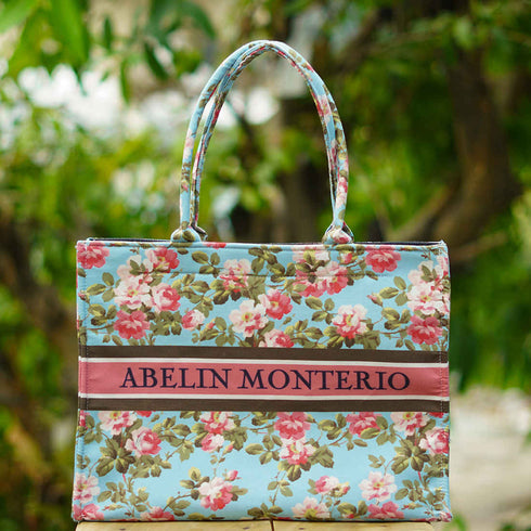 Customized Red Floral Printed Handheld Box Bag - Uncommongifts.in