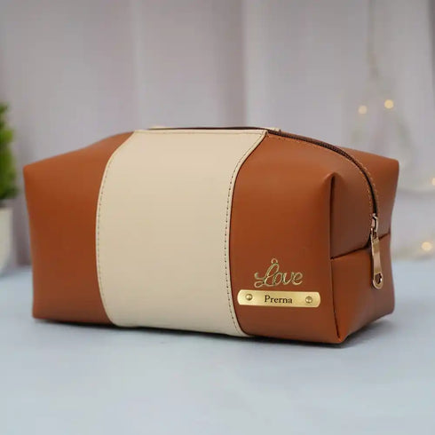 Personalized PU Box Pouch with Charm -Brown