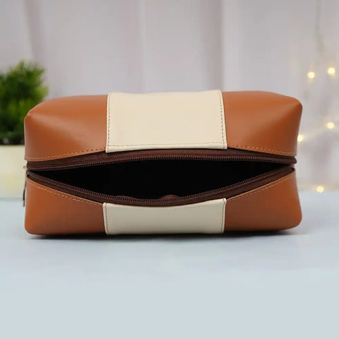 Personalized PU Box Pouch with Charm -Brown