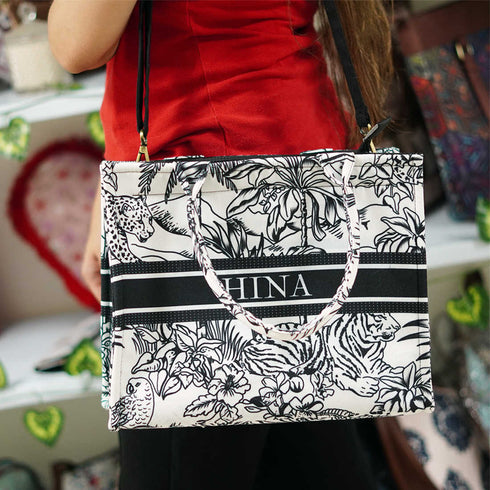 Black & White Animal Personalised Printed Sling Bag - Uncommongifts.in