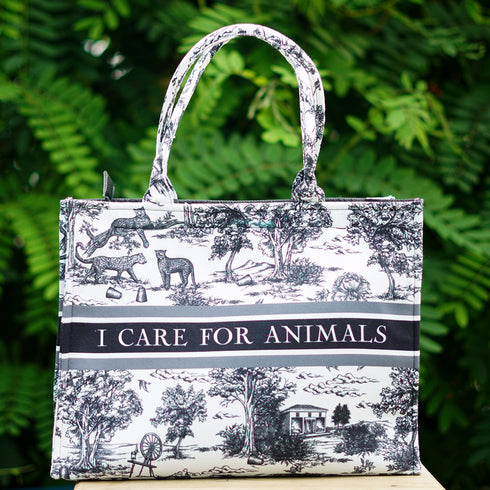 Customized Black & White Jungle Printed Blue Handheld Box Bag - Uncommongifts.in