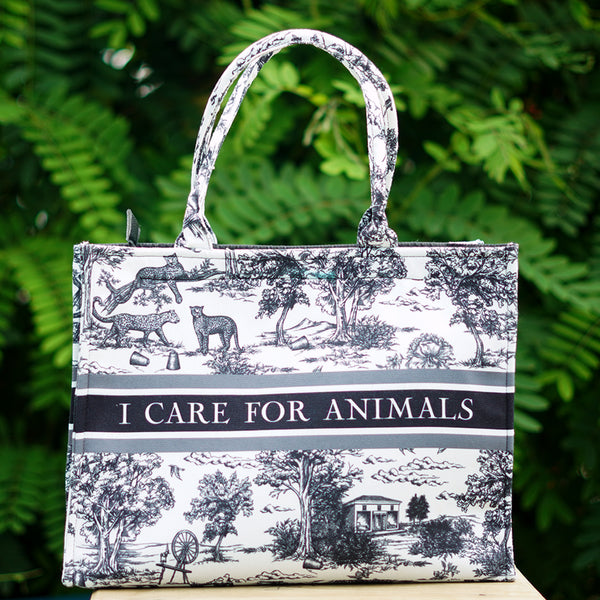 Customized Black & White Jungle Printed Blue Handheld Box Bag - Uncommongifts.in