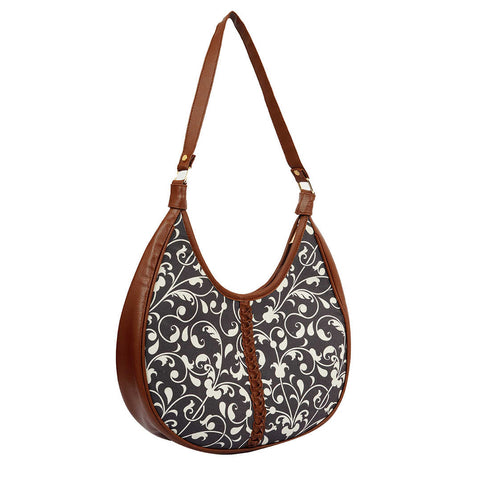 Blue Ethnic Motifs Printed Half Moon Hobo Bag - Uncommongifts.in