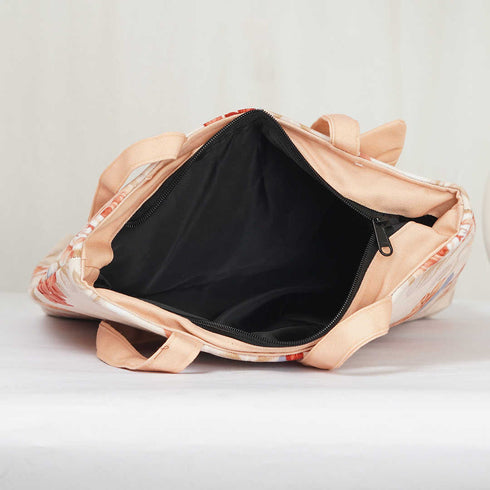 Women Floral Printed Shopper Tote Bag with Peach Bow Detail - Uncommongifts.in