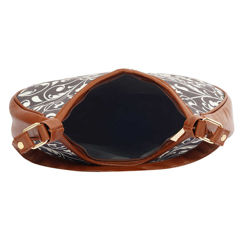 Blue Ethnic Motifs Printed Half Moon Hobo Bag - Uncommongifts.in