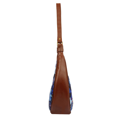 Ethnic Motifs Blue Printed Half Moon Hobo Bag - Uncommongifts.in