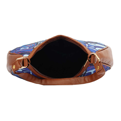 Ethnic Motifs Blue Printed Half Moon Hobo Bag - Uncommongifts.in