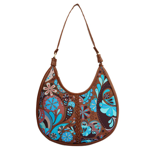 Ethnic Motifs Printed Half Moon Hobo Bag - Uncommongifts.in