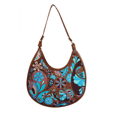 Ethnic Motifs Printed Half Moon Hobo Bag - Uncommongifts.in