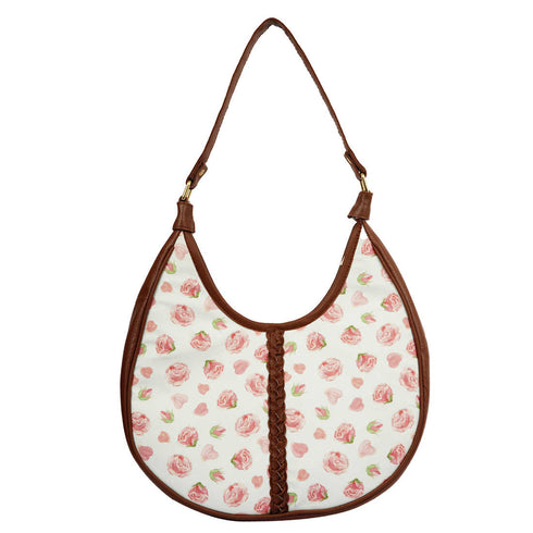 Pink Floral Printed Half Moon Hobo Bag - Uncommongifts.in