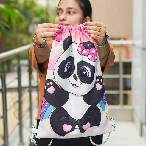Personalised Panda Printed Kids Drawstring Bag