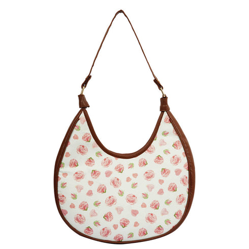 Pink Floral Printed Half Moon Hobo Bag - Uncommongifts.in