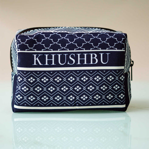 Blue Geometric Printed Box Pouch - Uncommongifts.in