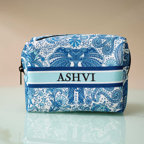 Blue Elephant Printed Box Pouch - Uncommongifts.in