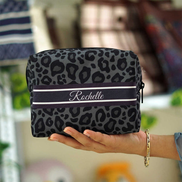 Black & Grey Animal Printed Box Pouch - Uncommongifts.in