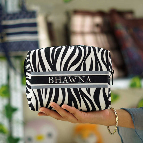 Black & white Animal Printed Box Pouch - Uncommongifts.in