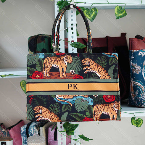 Tiger Animal Printed Customised Box Tote Bag - Uncommongifts.in