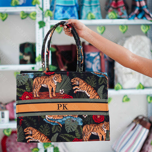 Tiger Animal Printed Customised Box Tote Bag - Uncommongifts.in