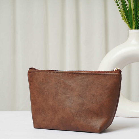 Personalised Vegan PU Pouch with Charms - Brown - Uncommongifts.in