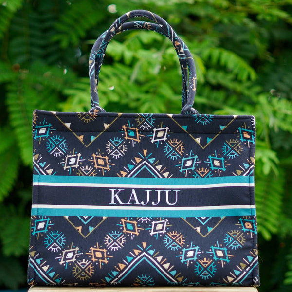 Customized Ethnic Motifs Printed Blue Oversized Structured Handheld Box Bag - Uncommongifts.in