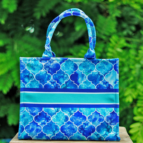 Customized Ethnic Motifs Printed Blue Handheld Box Bag - Uncommongifts.in